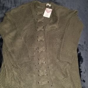 Pink Rose Green Womens Sweater